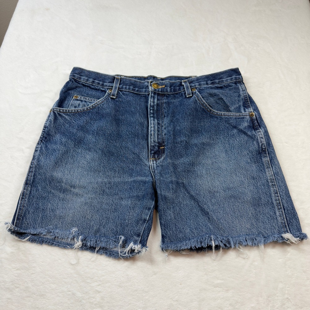 Wrangler Denim Shorts Mens 34 Blue Good Frayed‎ Raw Hem Authentic Jeans Cut Off